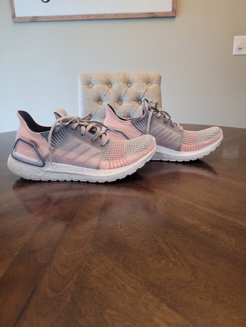 Adidas Women's Pink and Gray Ultraboost Knit Running Sneakers
